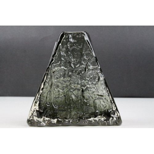 2 - Geoffrey Baxter for Whitefriars, a textured glass 'Pyramid' vase, of pewter colour, No.9674, h.18cm.