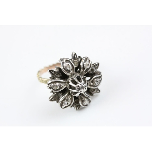 242 - Indian White Metal Brooch and Matching Ring, both profusely fashioned as floral and fauna and set wi... 