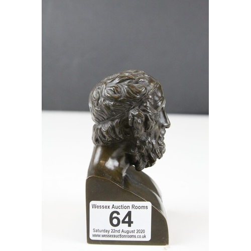64 - Small Bronze Bust of a Greek Philosopher inscribed to back ' F. Barbedienne. Foundeur ', h.11cms