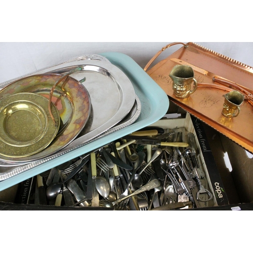 65 - Box of Assorted Metal ware and Cutlery to include Silver Plate / Copper / Brass, etc