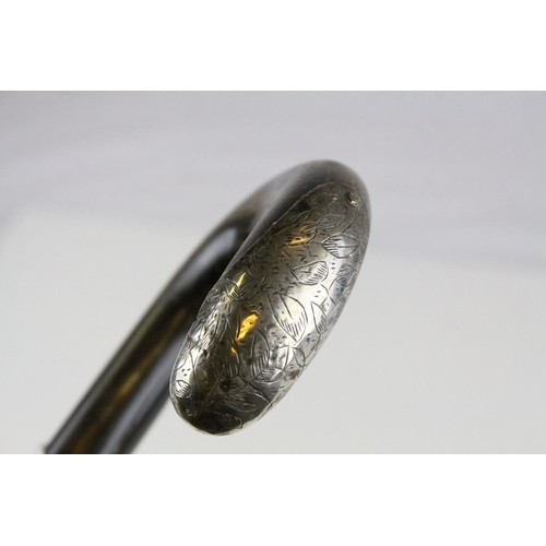 77 - Horn Handled Walking Stick with White Metal Tip and Band