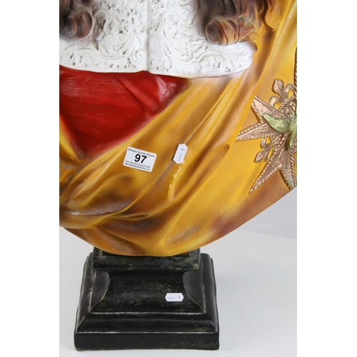 97 - Large Fibreglass Head and Shoulder Bust of James II, h.84cms