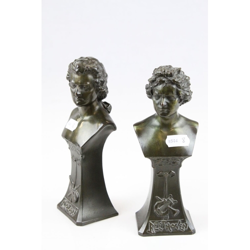 98 - Pair of Spelter Busts of Beethoven and Mozart, h.18cms