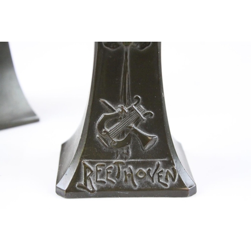 98 - Pair of Spelter Busts of Beethoven and Mozart, h.18cms