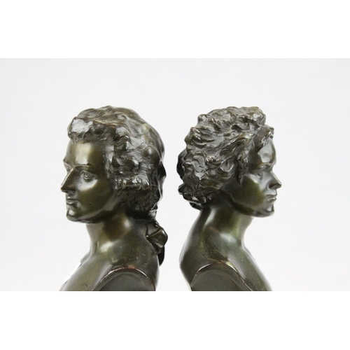 98 - Pair of Spelter Busts of Beethoven and Mozart, h.18cms
