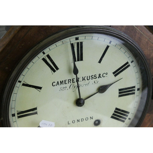 100 - 19th century Wall Clock contained in an Octagonal Brass Inlaid Fruitwood Case, the white enamel face... 