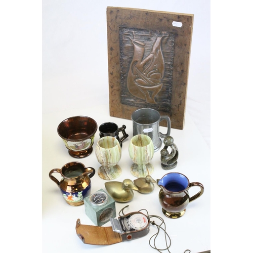 108 - Copper Relief Picture, signed and titled Fruit Still Life, 24cms x 16cms together with Four items of... 