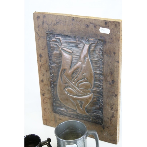 108 - Copper Relief Picture, signed and titled Fruit Still Life, 24cms x 16cms together with Four items of... 