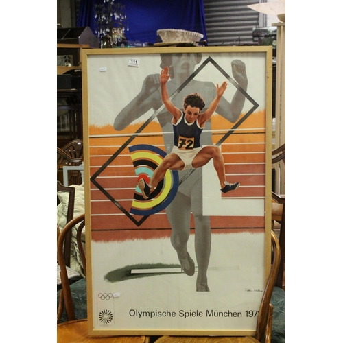 111 - Reproduction Peter Phillips Munich Olympics 1972 Poster, 101cms x 63cms, framed and glazed