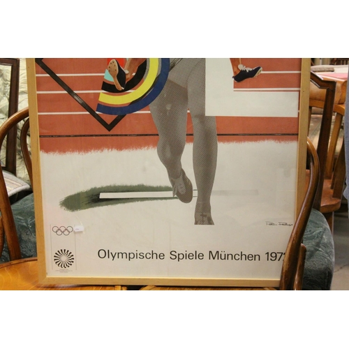 111 - Reproduction Peter Phillips Munich Olympics 1972 Poster, 101cms x 63cms, framed and glazed
