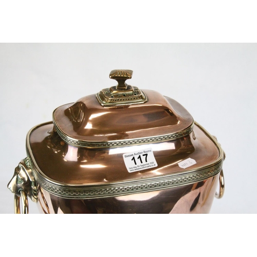 117 - Regency Copper Tea Urn / Samovar with Lion Mask Ring Handles and Brass Tap, h.44cms