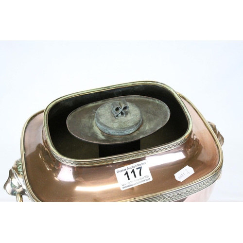 117 - Regency Copper Tea Urn / Samovar with Lion Mask Ring Handles and Brass Tap, h.44cms