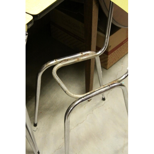 60 - Mid 20th century Retro Draw-Leaf Kitchen Table with Yellow Formica Top and Tubular Chrome Supports (... 