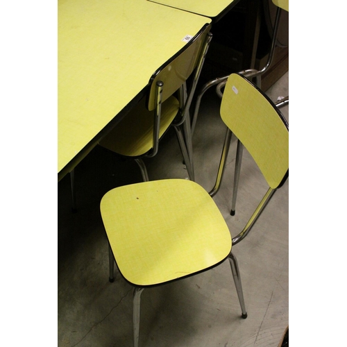 60 - Mid 20th century Retro Draw-Leaf Kitchen Table with Yellow Formica Top and Tubular Chrome Supports (... 