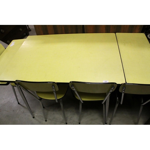 60 - Mid 20th century Retro Draw-Leaf Kitchen Table with Yellow Formica Top and Tubular Chrome Supports (... 