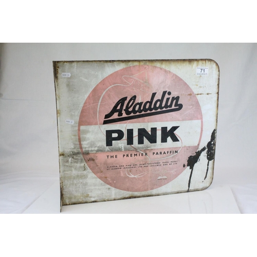 71 - Vintage Double Sided Enamel Advertising Sign ' Aladdin Pink, the Premier Paraffin ' 49cms x 42cms