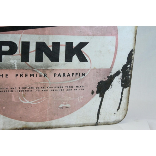 71 - Vintage Double Sided Enamel Advertising Sign ' Aladdin Pink, the Premier Paraffin ' 49cms x 42cms