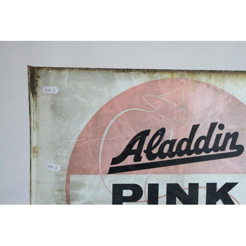 71 - Vintage Double Sided Enamel Advertising Sign ' Aladdin Pink, the Premier Paraffin ' 49cms x 42cms