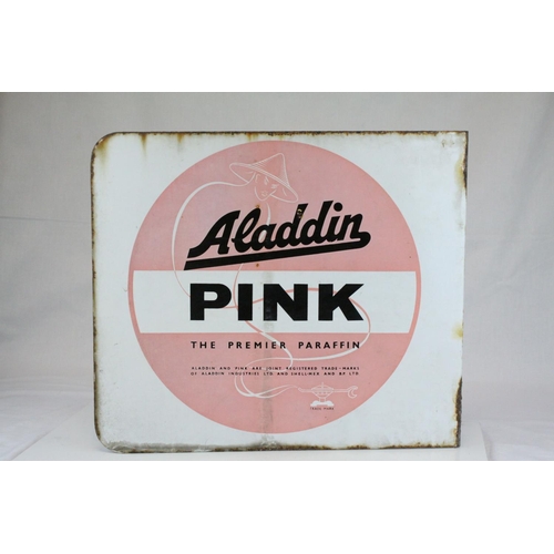 71 - Vintage Double Sided Enamel Advertising Sign ' Aladdin Pink, the Premier Paraffin ' 49cms x 42cms