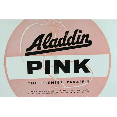 71 - Vintage Double Sided Enamel Advertising Sign ' Aladdin Pink, the Premier Paraffin ' 49cms x 42cms
