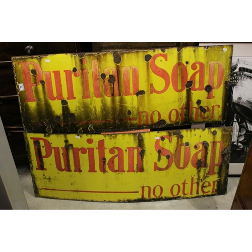 73 - Two Vintage Enamel Advertising Signs ' Puritan Soap  - no other ', 123cms x 46cms