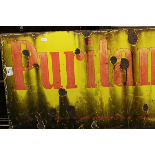 73 - Two Vintage Enamel Advertising Signs ' Puritan Soap  - no other ', 123cms x 46cms