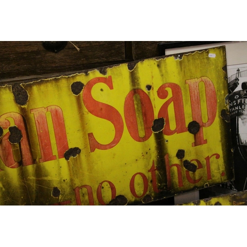 73 - Two Vintage Enamel Advertising Signs ' Puritan Soap  - no other ', 123cms x 46cms