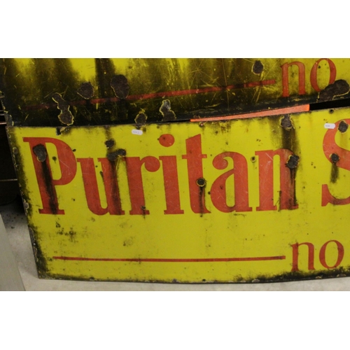 73 - Two Vintage Enamel Advertising Signs ' Puritan Soap  - no other ', 123cms x 46cms