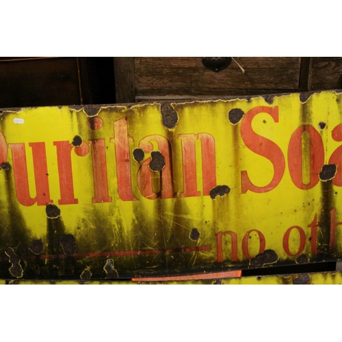 73 - Two Vintage Enamel Advertising Signs ' Puritan Soap  - no other ', 123cms x 46cms