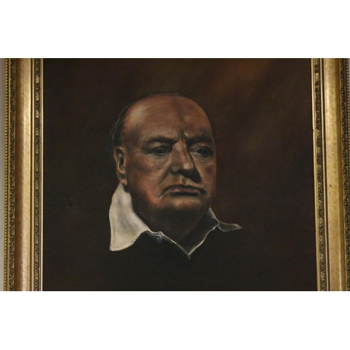 74 - George Heapy oil painting portrait of Winston Churchill with inscription plaque signed 74  70 x 54 c... 