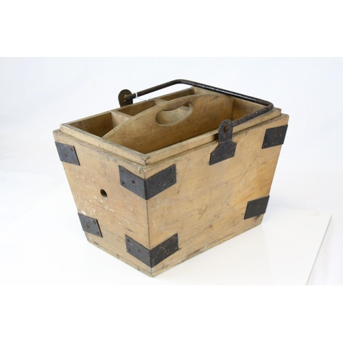76 - Late 19th / Early 20th century Pine Housemaid's Trug / Box with Lift out Tray and Swing Iron Handle,... 