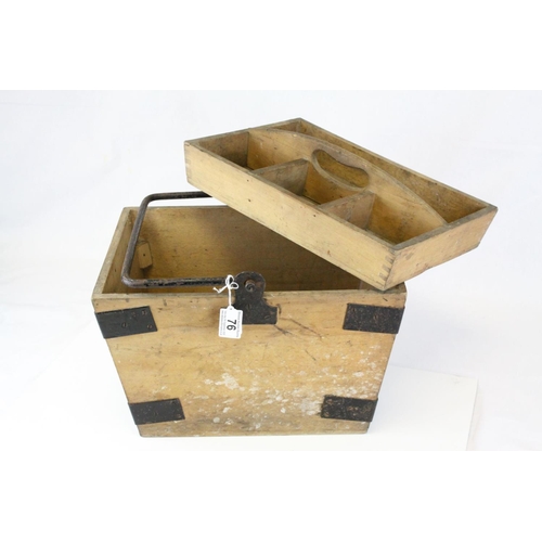 76 - Late 19th / Early 20th century Pine Housemaid's Trug / Box with Lift out Tray and Swing Iron Handle,... 
