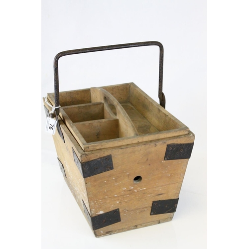 76 - Late 19th / Early 20th century Pine Housemaid's Trug / Box with Lift out Tray and Swing Iron Handle,... 
