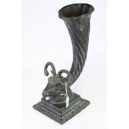 77 - Bronze Ram's Head Cornucopia Vase, h.37cms