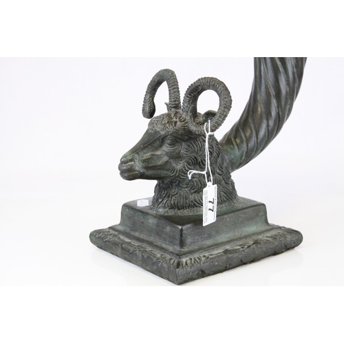 77 - Bronze Ram's Head Cornucopia Vase, h.37cms