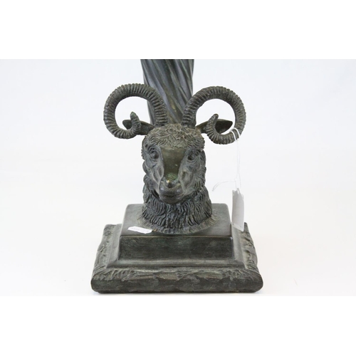 77 - Bronze Ram's Head Cornucopia Vase, h.37cms