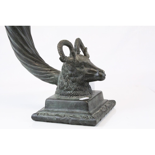 77 - Bronze Ram's Head Cornucopia Vase, h.37cms