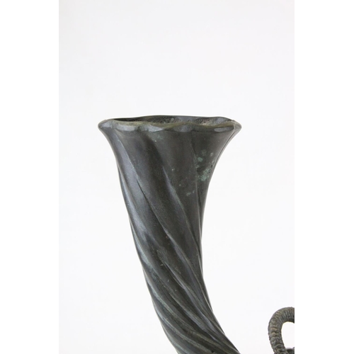 77 - Bronze Ram's Head Cornucopia Vase, h.37cms