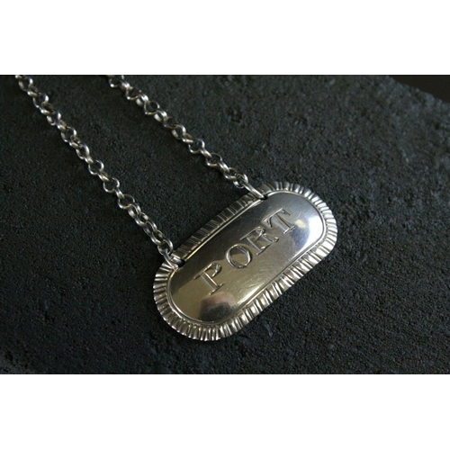 78 - A fully hallmarked George III sterling silver Port decanter label, maker marked for Samuel Knight wi... 