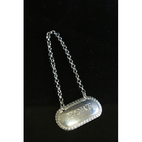 78 - A fully hallmarked George III sterling silver Port decanter label, maker marked for Samuel Knight wi... 