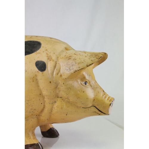 80 - Large Painted Cast Iron Pig Moneybox. L.46cms