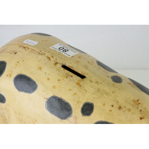 80 - Large Painted Cast Iron Pig Moneybox. L.46cms