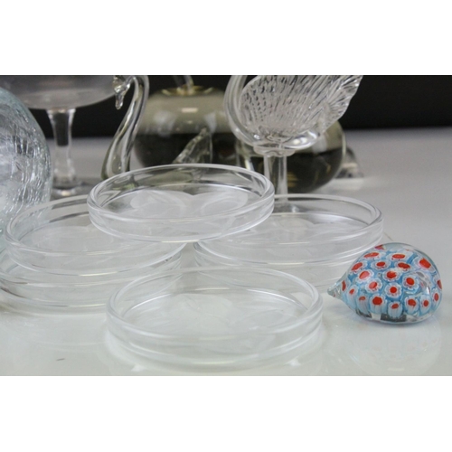 83 - Tray of Mixed Glassware including Candlesticks, Paperweights, Bowls, etc