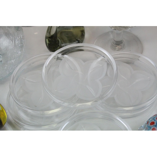 83 - Tray of Mixed Glassware including Candlesticks, Paperweights, Bowls, etc