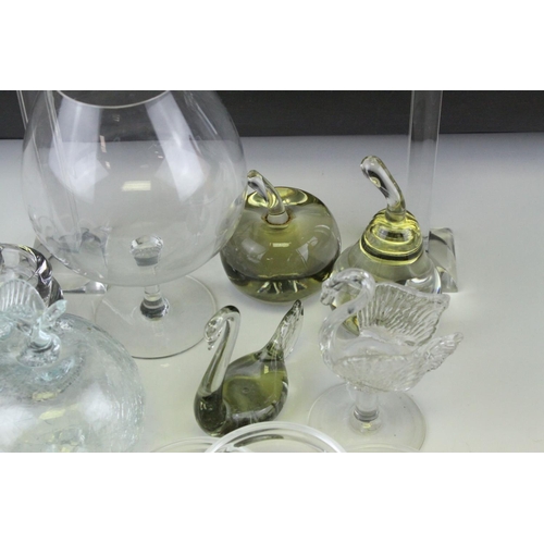 83 - Tray of Mixed Glassware including Candlesticks, Paperweights, Bowls, etc