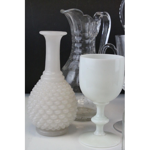 84 - Collection of mainly 19th century Glassware including Jugs, Decanters, Claret Jug, etc