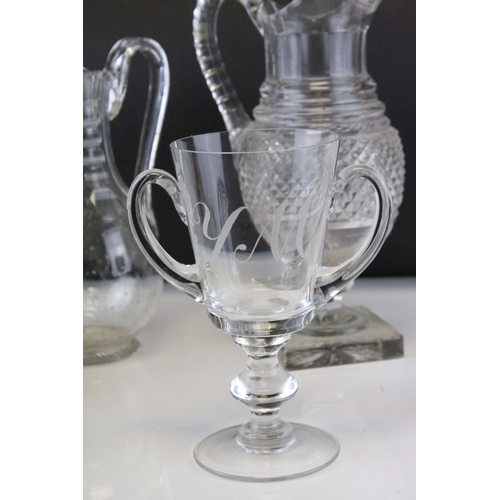 84 - Collection of mainly 19th century Glassware including Jugs, Decanters, Claret Jug, etc