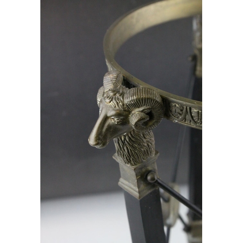 88 - Empire Style Wrought Iron and Brass Stand with Rams Head Mounts, h.38cms