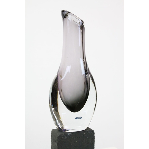 94 - Mid 20th century Swedish Clear and Smokey Glass Vase bearing a label ' Smalandshyttan Sweden ' h.29c... 