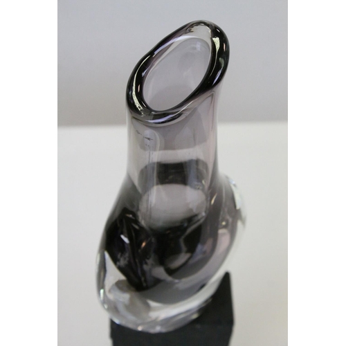 94 - Mid 20th century Swedish Clear and Smokey Glass Vase bearing a label ' Smalandshyttan Sweden ' h.29c... 